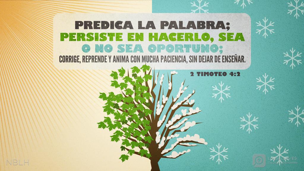 2 Timoteo 4:2: Predica la Palabra; persiste en hacerlo, sea o no sea oportuno; corrige, reprende y anima con mucha paciencia, sin dejar de enseñar.