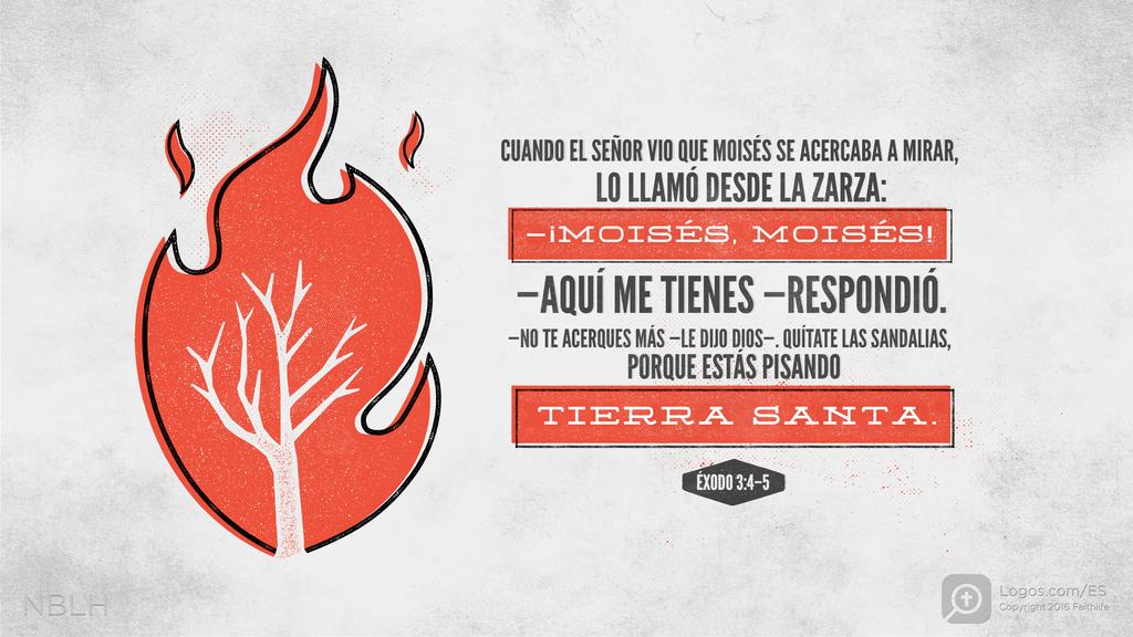 Éxodo 3:4–5: Cuando el SEÑOR vio que Moisés se acercaba a mirar, lo llamó desde la zarza: —¡Moisés, Moisés! —Aquí me tienes—respondió. —No te acerques más—le dijo Dios—. Quítate las sandalias, porque estás pisando tierra santa.