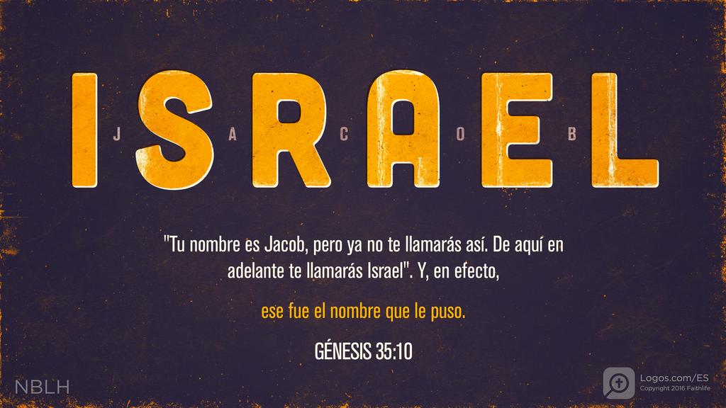 Génesis 35:10: con estas palabras: «Tu nombre es Jacob, pero ya no te llamarás así. De aquí en adelante te llamarás Israel.»Y, en efecto, ese fue el nombre que le puso.