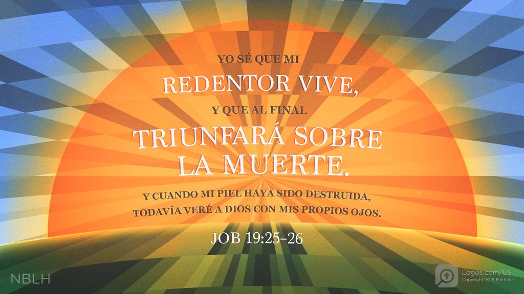Job 19:25–26: Yo sé que mi redentor vive, y que al final triunfará sobre la muerte. Y cuando mi piel haya sido destruida, todavía veré a Dios con mis propios ojos.