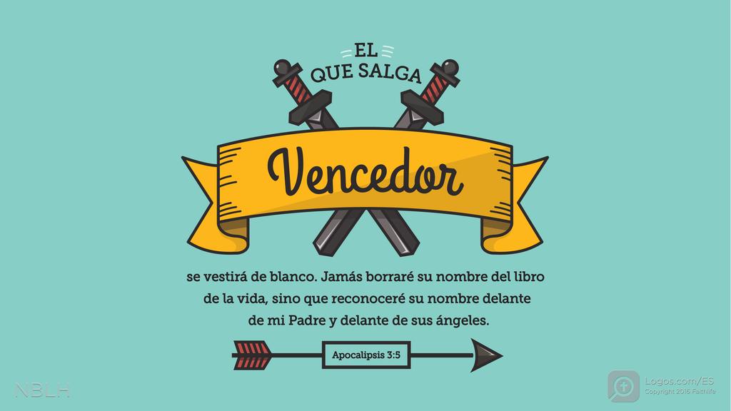Apocalipsis 3:5: El que salga vencedor se vestirá de blanco. Jamás borraré su nombre del libro de la vida, sino que reconoceré su nombre delante de mi Padre y delante de sus ángeles.
