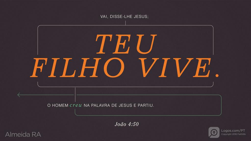 João 4.50: VAI, DISSE-LHE JESUS; TEU FILHO VIVE. O HOMEM creu NA PALAVRA DE JESUS E PARTIU.