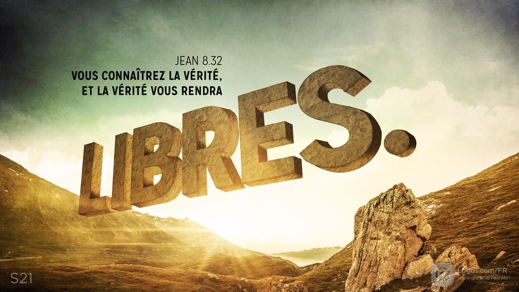 Jean 8.32: VOUS CONNAÎTREZ LA VÉRITÉ, ET LA VÉRITÉ VOUS RENDRA LIBRES.