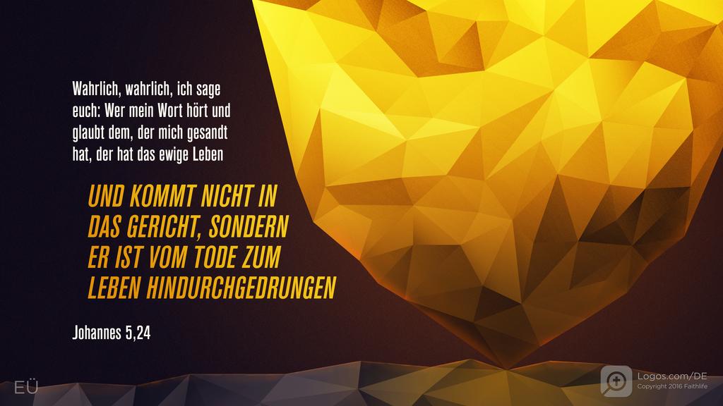 Johannes 5,24: Wahrlich, wahrlich, ich sage euch: Wer mein Wort hört und glaubt dem, der mich gesandt hat, der hat das ewige Leben UND KOMMT NICHT IN DAS GERICHT, SONDERN ER IST VOM TODE ZUM LEBEN HINDURCHGEDRUNGEN