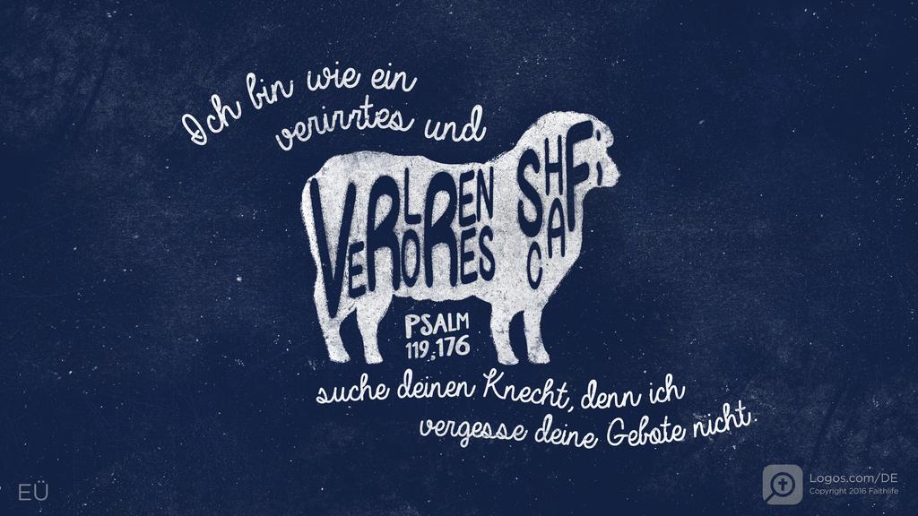 Psalm 119,176: Ich bin wie ein verirrtes und verlorenes Schaf; suche deinen Knecht, denn ich vergesse deine Gebote nicht.
