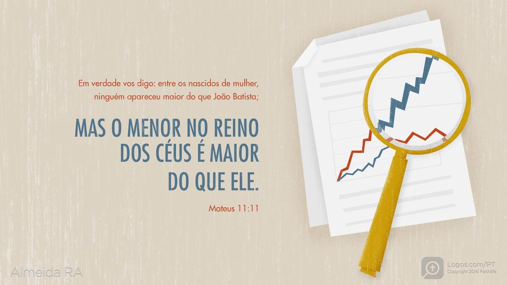 Mateus 11.11: Em verdade vos digo: entre os nascidos de mulher, ninguém apareceu maior do que João Batista; MAS O MENOR NO REINO DOS CÉUS É MAIOR DO QUE ELE.