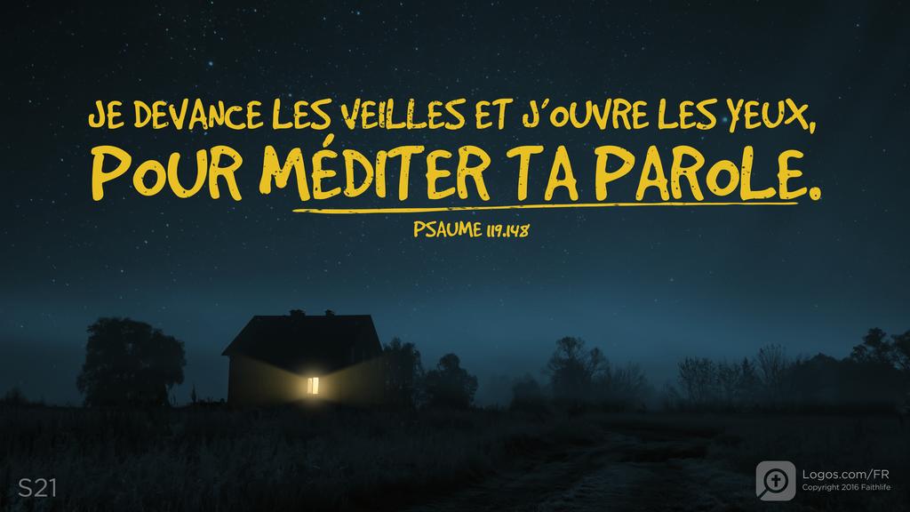 Psaumes 119.147: JE DEVANCE LES VEILLES ET J’OUVRE LES YEUX, POUR MÉDITER TA PAROLE.
