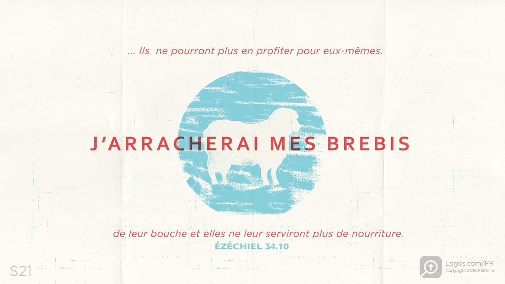 Ézéchiel 34.10: ... Ils ne pourront plus en profiter pour eux-mêmes. J’ARRACHERAI MES BREBIS de leur bouche et elles ne leur serviront plus de nourriture.