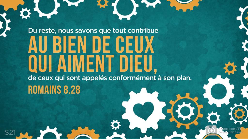 Romains 8.28: Du reste, nous savons que tout contribue AU BIEN DE CEUX QUI AIMENT DIEU, de ceux qui sont appelés conformément à son plan.