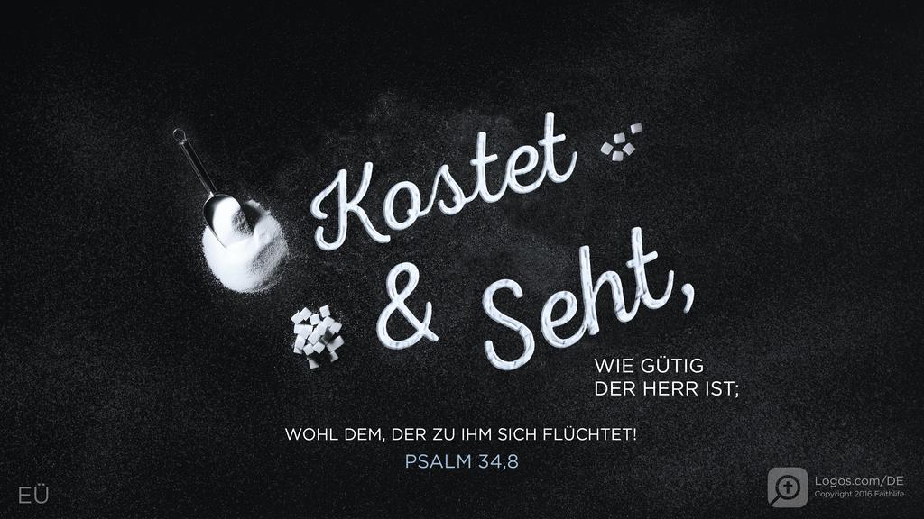 Psalm 34,8: Kostet & Seht, WIE GÜTIG DER HERR IST; WOHL DEM, DER ZU IHM SICH FLÜCHTET!