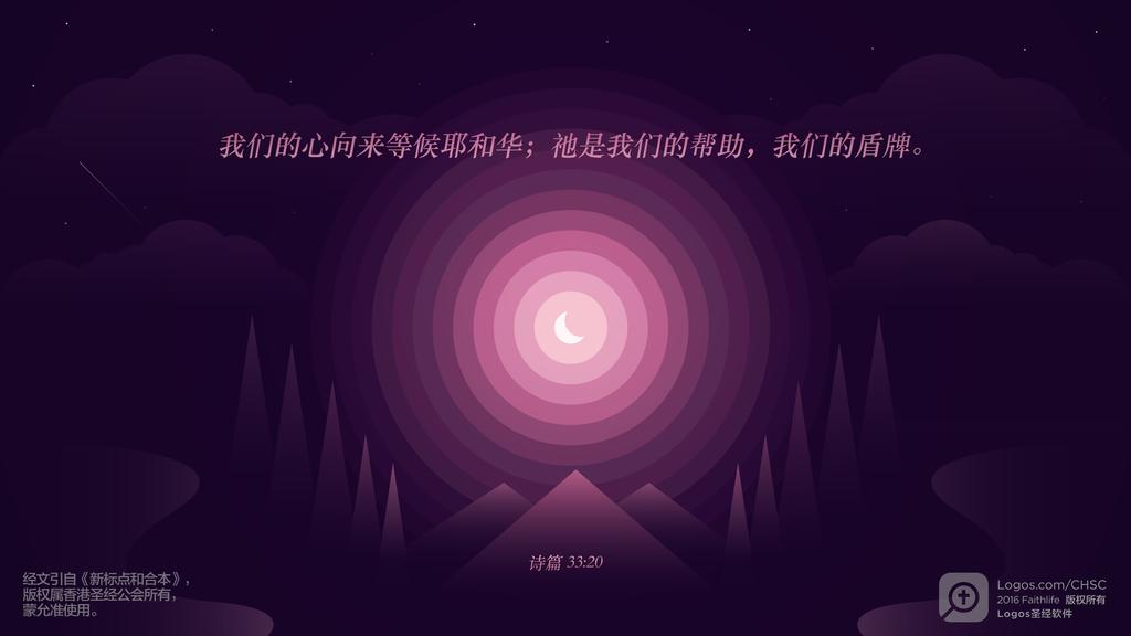 诗篇 33：20: 我们的心向来等候耶和华；祂是我们的帮助，我们的盾牌。