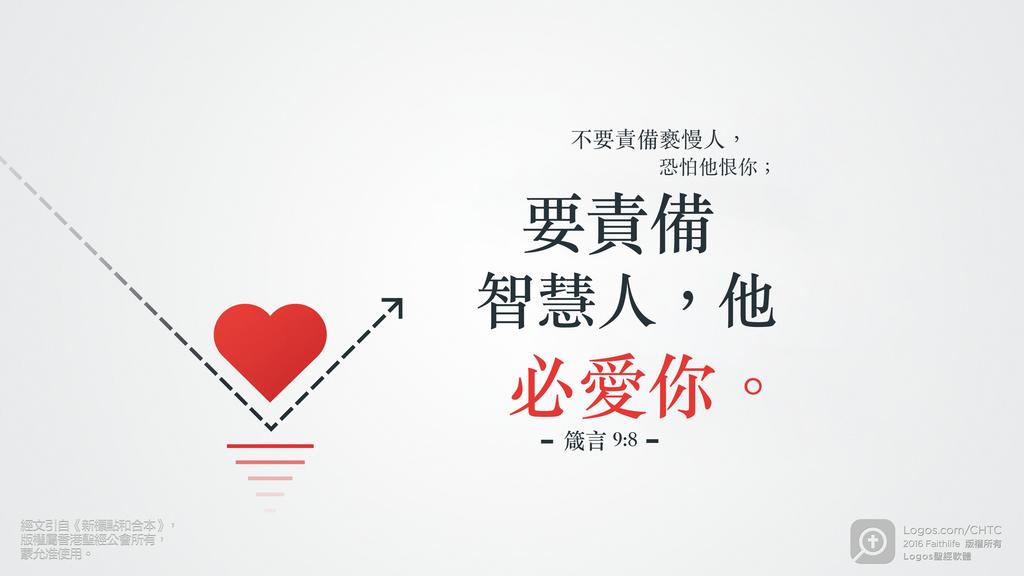 箴言 9：8: 不要責備褻慢人，恐怕他恨你；要責備智慧人，他必愛你。