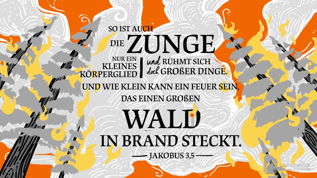 Jakobus 3,5: SO IST AUCH DIE ZUNGE NUR EIN KLEINES KÖRPERGLIED und RÜHMT SICH doch GROßER DINGE. UND WIE KLEIN KANN EIN FEUER SEIN, DAS EINEN GROßEN WALD IN BRAND STECKT.