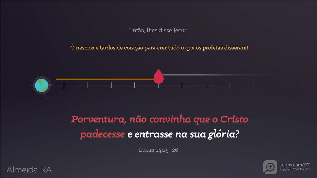 Lucas 24.25–26: Então, lhes disse Jesus: Ó néscios e tardos de coração para crer tudo o que os profetas disseram! Porventura, não convinha que o Cristo padecesse e entrasse na sua glória?