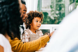 Child Seated on Father's Lap During Thanksgiving Dinner  image 5