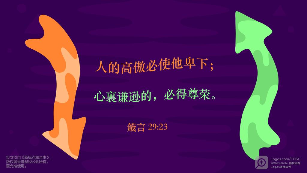 箴言 29：23: 人的高傲必使他卑下；心裏谦逊的，必得尊荣。