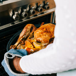 Woman Pulling Thanksgiving Turkey out of the Oven  image 2