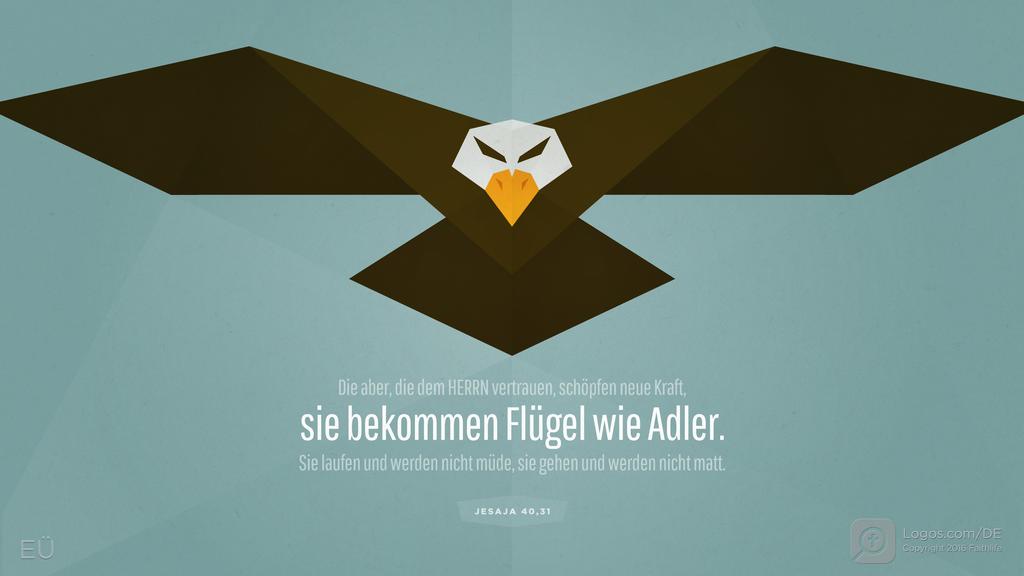 Jesaja 40,31: Die aber, die dem HERRN vertrauen, schöpfen neue Kraft, sie bekommen Flügel wie Adler. Sie laufen und werden nicht müde, sie gehen und werden nicht matt.