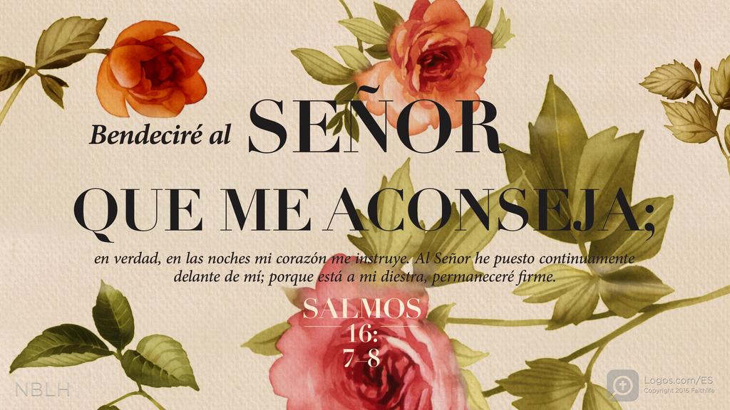 Salmo 16:7–8: Bendeciré al SEÑOR QUE ME ACONSEJA; en verdad, en las noches mi corazón me instruye. Al Señor he puesto continuamente delante de mí; porque está a mi diestra, permaneceré firme.