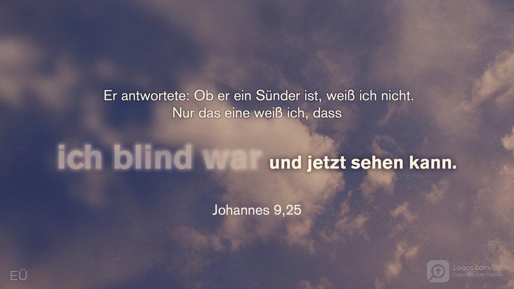 Johannes 9,25: Er antwortete: Ob er ein Sünder ist, weiß ich nicht. Nur das eine weiß ich, dass ich blind war und jetzt sehen kann.