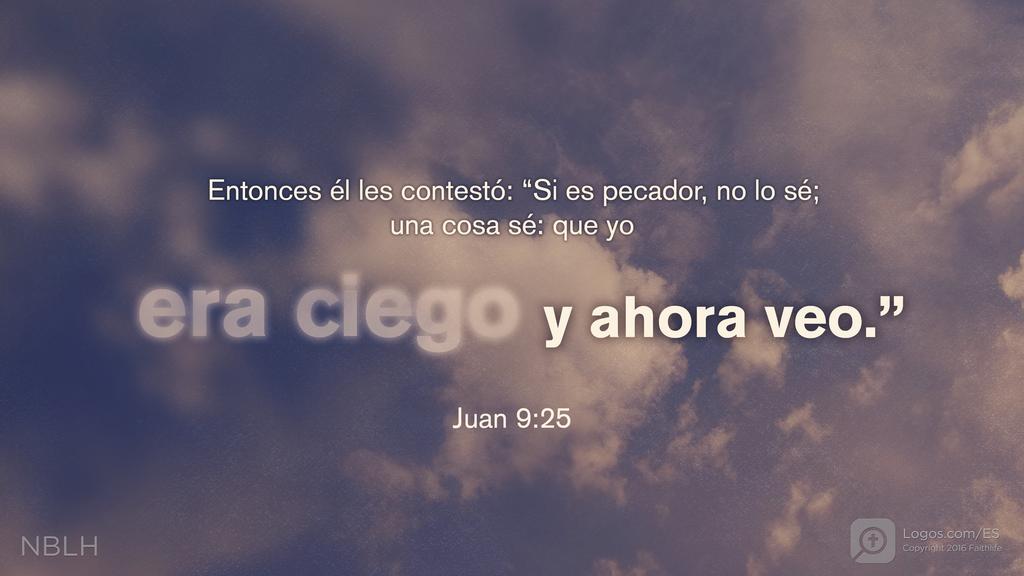 Juan 9:25: Entonces él les contestó: “Si es pecador, no lo sé; una cosa sé: que yo era ciego y ahora veo.”