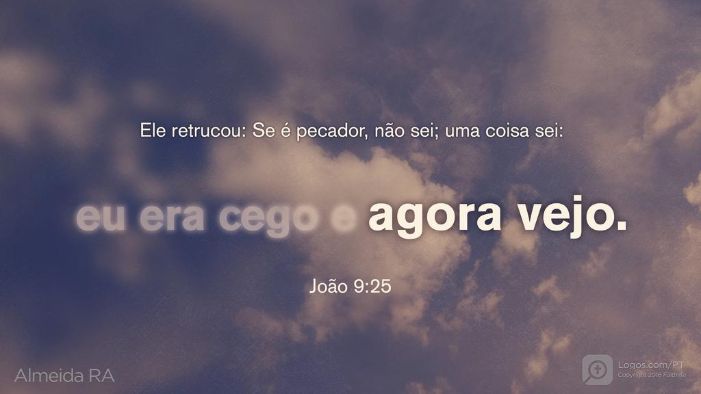 João 9.25: Ele retrucou: Se é pecador, não sei; uma coisa sei: eu era cego e agora vejo.