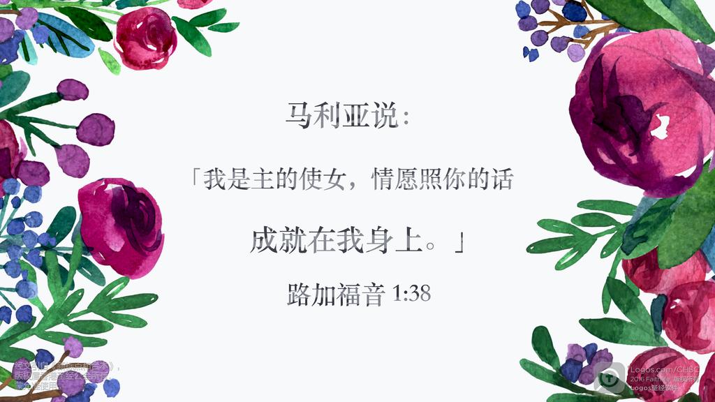 路加福音 1：38: 马利亚说：「我是主的使女，情愿照你的话成就在我身上。」