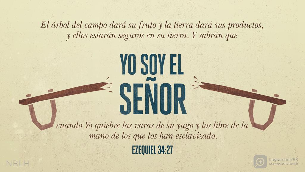 Ezequiel 34:27: El árbol del campo dará su fruto y la tierra dará sus productos, y ellos estarán seguros en su tierra. Y sabrán que YO SOY EL SEÑOR cuando Yo quiebre las varas de su yugo y los libre de la mano de los que los han esclavizado.