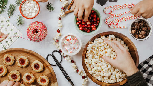 Making Popcorn Cranberry Garland