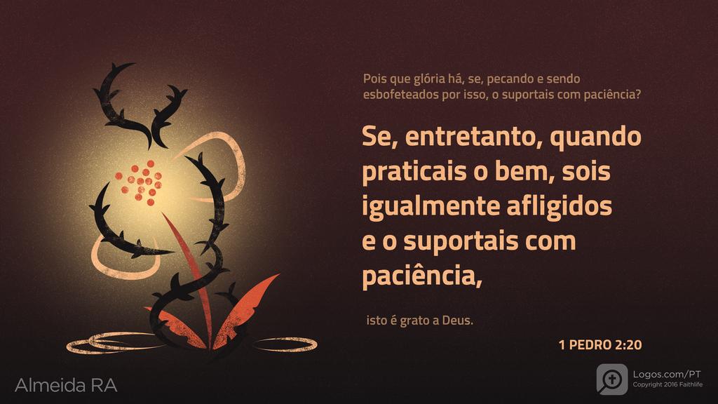 1Pedro 2.20: Pois que glória há, se, pecando e sendo esbofeteados por isso, o suportais com paciência? Se, entretanto, quando praticais o bem, sois igualmente afligidos e o suportais com paciência, isto é grato a Deus.