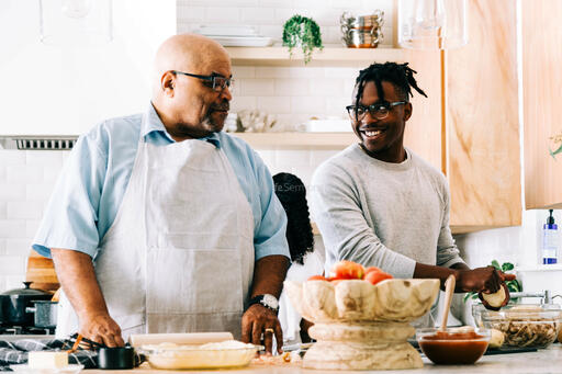 Father and Son Preparing Thanksgiving Meal Together