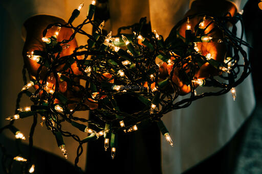 Woman Holding a Bundle of Christmas Lights