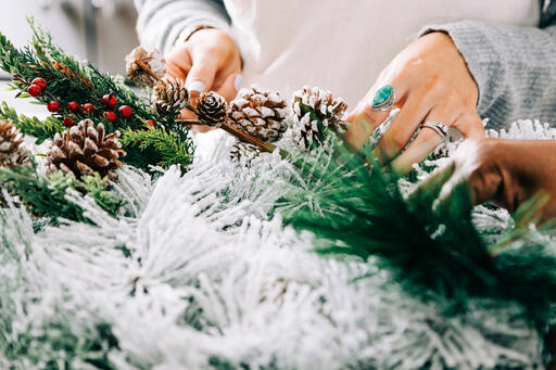 Woman Making a Christmas Wreath