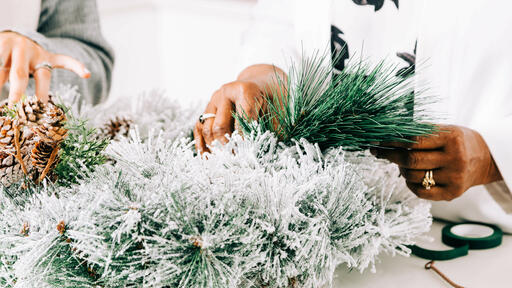 Women Making a Christmas Wreath