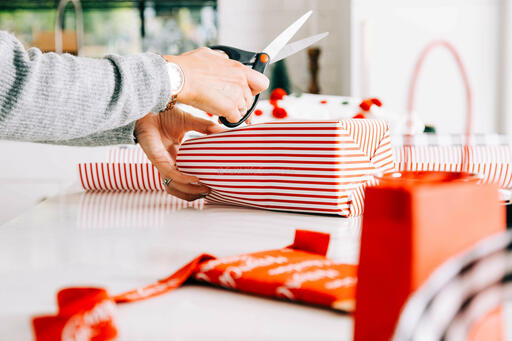Woman Wrapping a Christmas Present