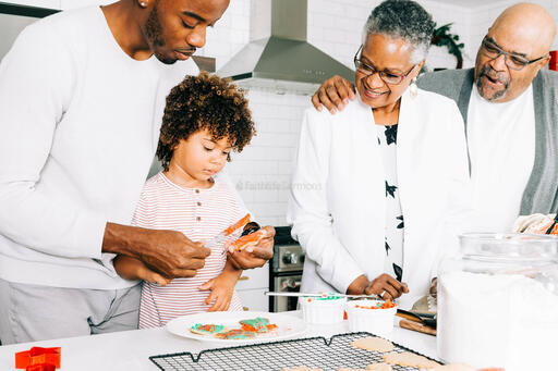 Family Baking Christmas Cookies Together