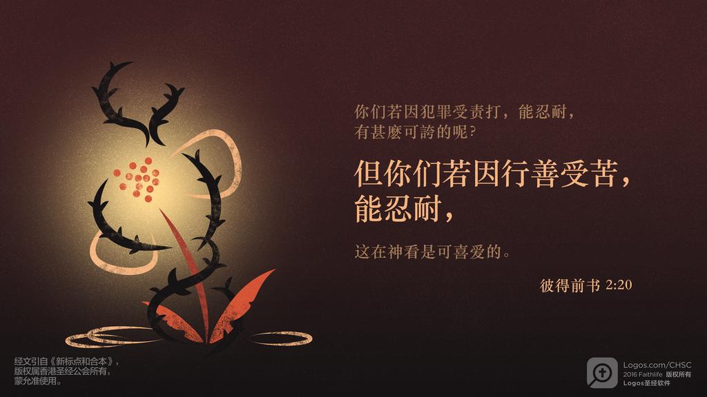 彼得前书 2：20: 你们若因犯罪受责打，能忍耐，有甚麽可誇的呢？但你们若因行善受苦，能忍耐，这在神看是可喜爱的。