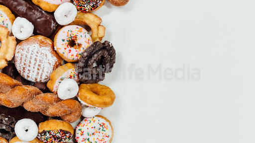 Assorted donuts on left