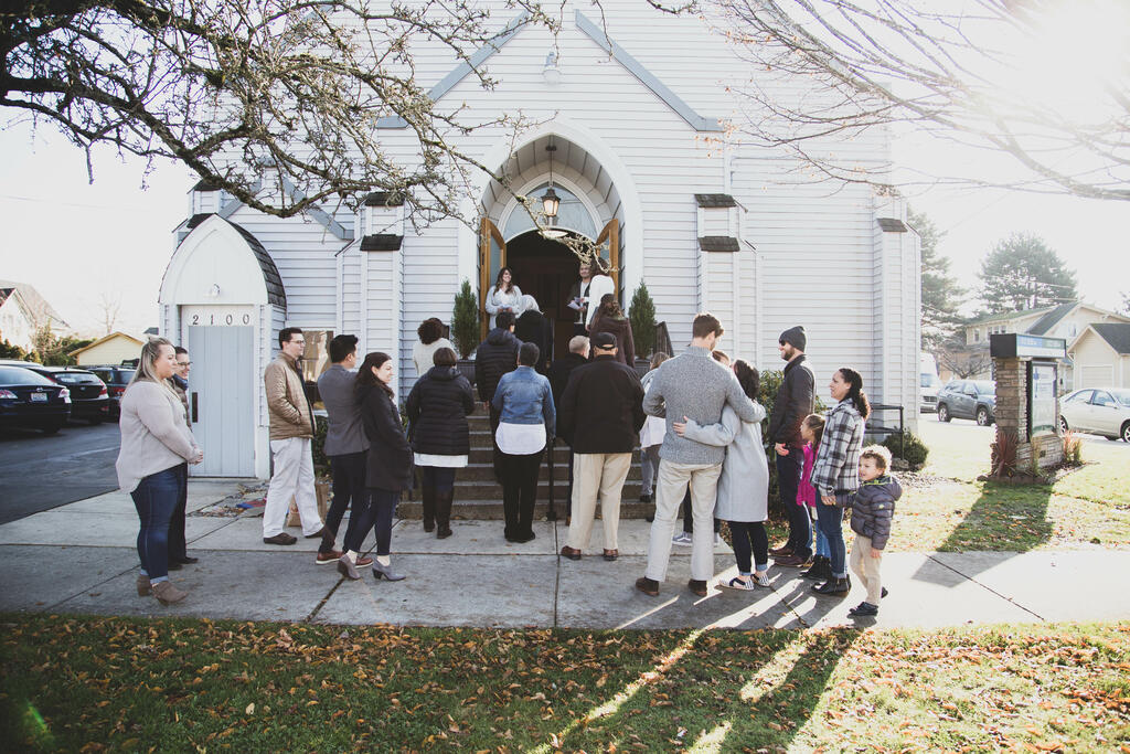 Congregation Members Entering Church on a Sunday Morning large preview