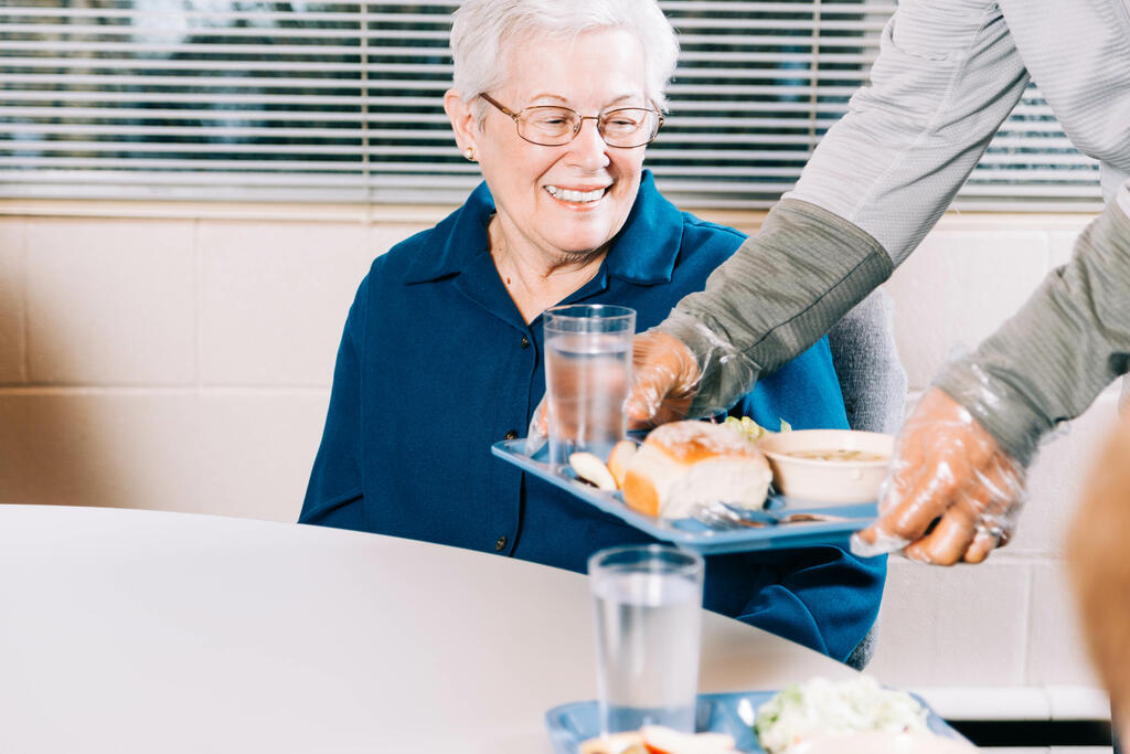 Volunteer Serving a Meal to an Elderly Woman large preview