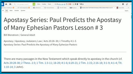 Apostasy Series: Paul Predicts the Apostasy of Many Ephesian Pastors Lesson # 3