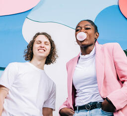 Young People Laughing and Blowing Bubble Gum  image 4