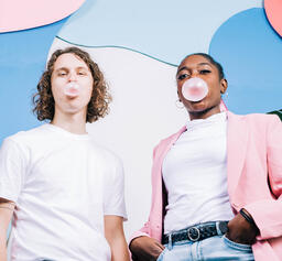 Young People Laughing and Blowing Bubble Gum  image 1
