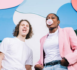 Young People Laughing and Blowing Bubble Gum  image 3