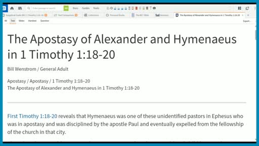 The Apostasy of Alexander and Hymenaeus in 1 Timothy 1:18-20