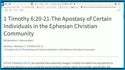 1 Timothy 6:20-21-The Apostasy of Certain Individuals in the Ephesian Christian Community