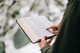 Man Reading the Bible in the Snow  image 2