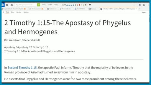 2 Timothy 1:15-The Apostasy of Phygelus and Hermogenes