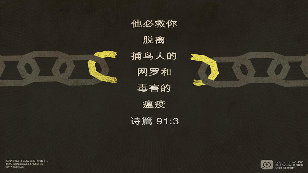 诗篇 91：3: 他必救你脱离捕鸟人的网罗和毒害的瘟疫。