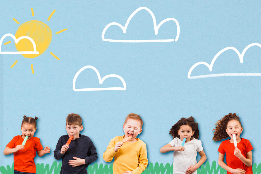 Kids Eating Popsicles in Summer Illustration large preview